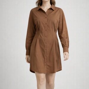 Haute Monde Brown Button Front Shirt Dress Long Sleeve - Size L